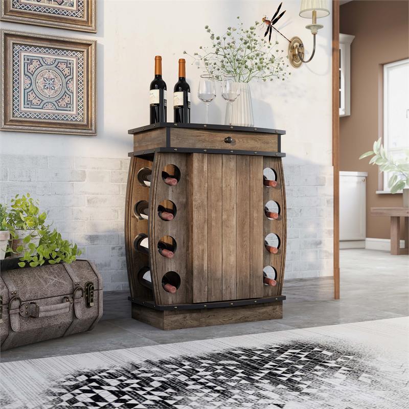 Furniture of America Edenz Rustic Wood 8-Bottle Wine Cabinet in Reclaimed Oak