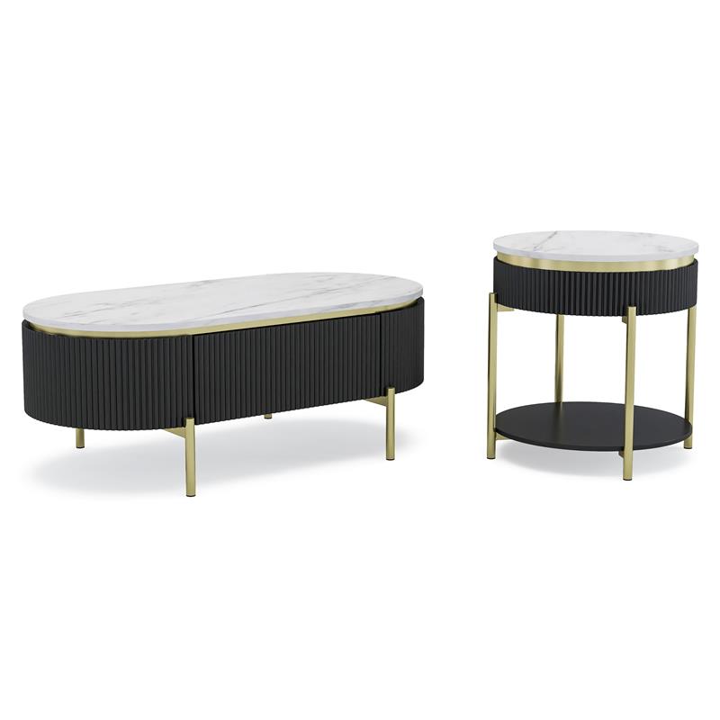 Furniture of America Timi Glam Wood 2-Piece Coffee Table Set in Dark Walnut