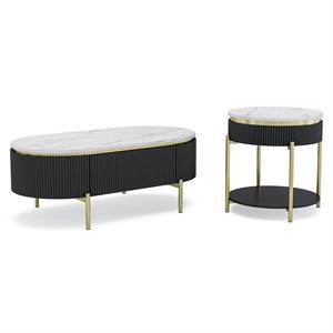 Furniture of America Timi Glam Wood 2-Piece Coffee Table Set in Dark Walnut