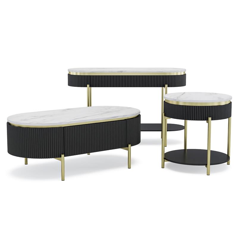 Furniture of America Timi Glam Wood 3-Piece Coffee Table Set in Dark Walnut