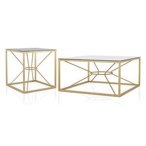 Furniture of America Cevelle Contemporary Metal 2-Piece Coffee Table Set in Gold