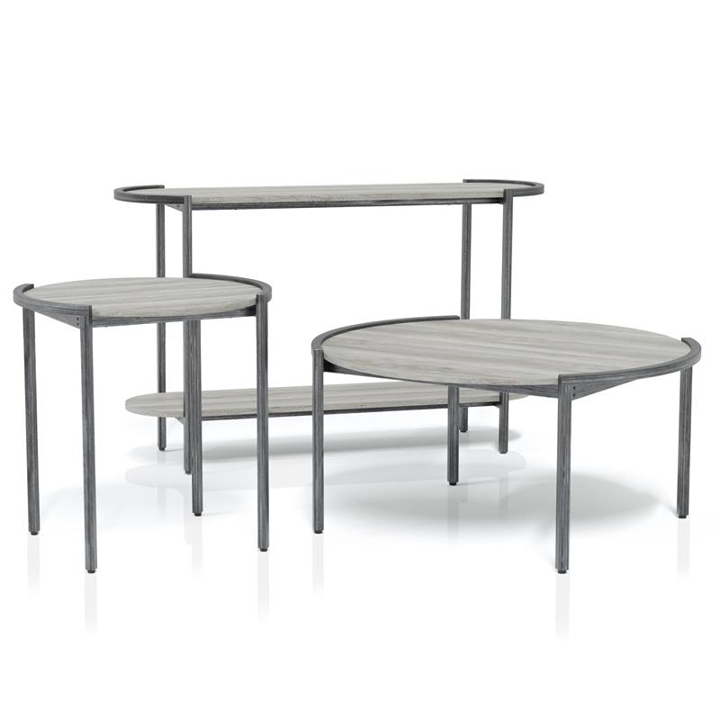 Furniture of America Mordicai Metal 3-Piece Coffee Table Set in Light Gray