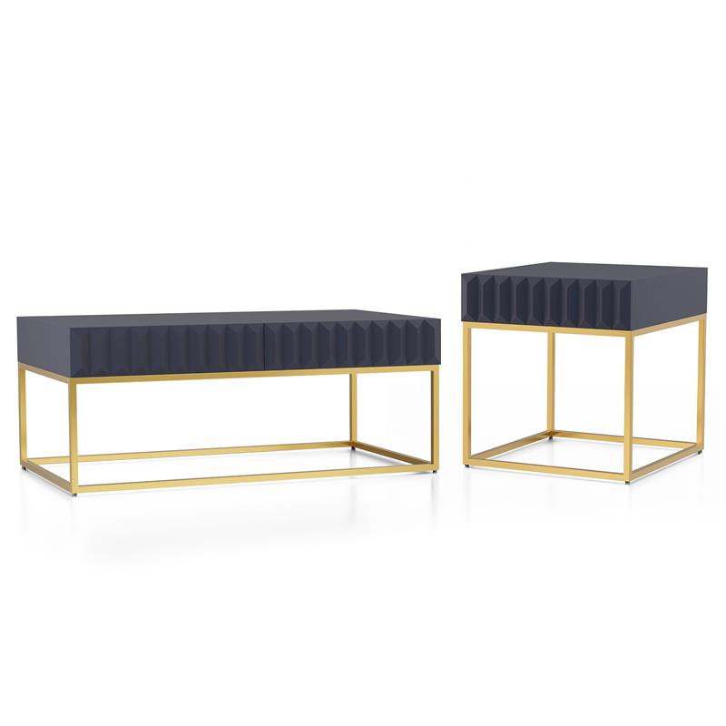Furniture of America Giffore Metal 2-Piece Coffee Table Set in Antique Blue