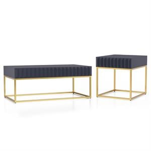 Furniture of America Giffore Metal 2-Piece Coffee Table Set in Antique Blue