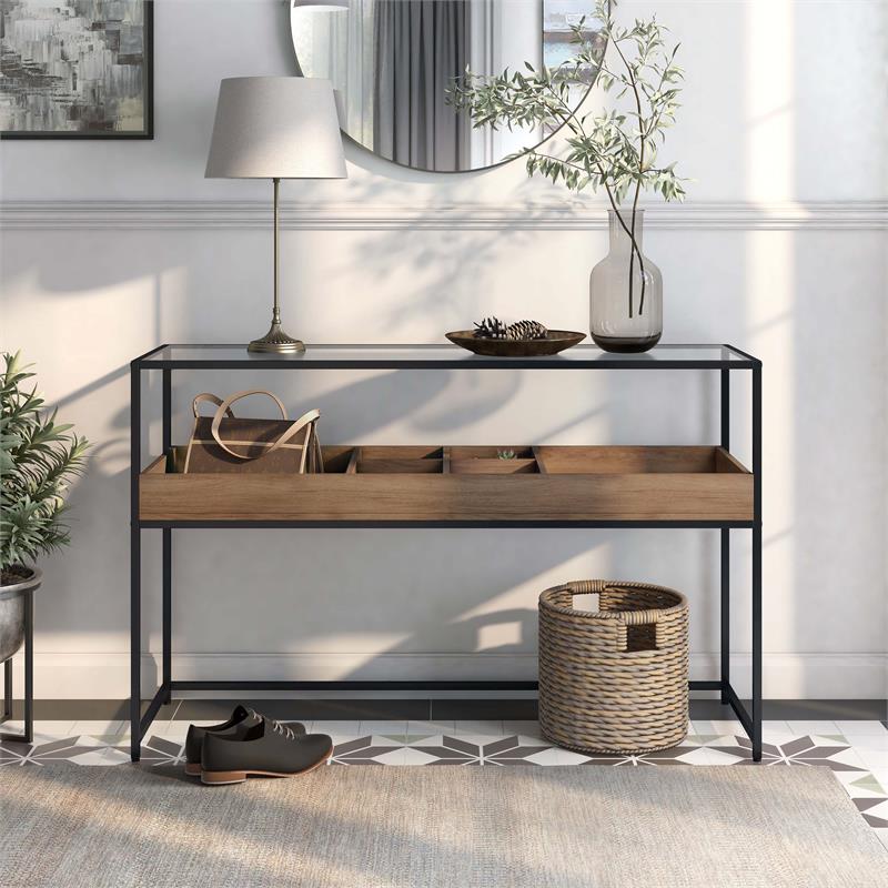 Furniture of America Jeska Rustic Metal Sofa Table with Storage in Matte Black