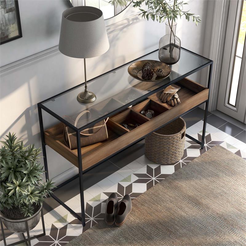 Furniture of America Jeska Rustic Metal Sofa Table with Storage in Matte Black