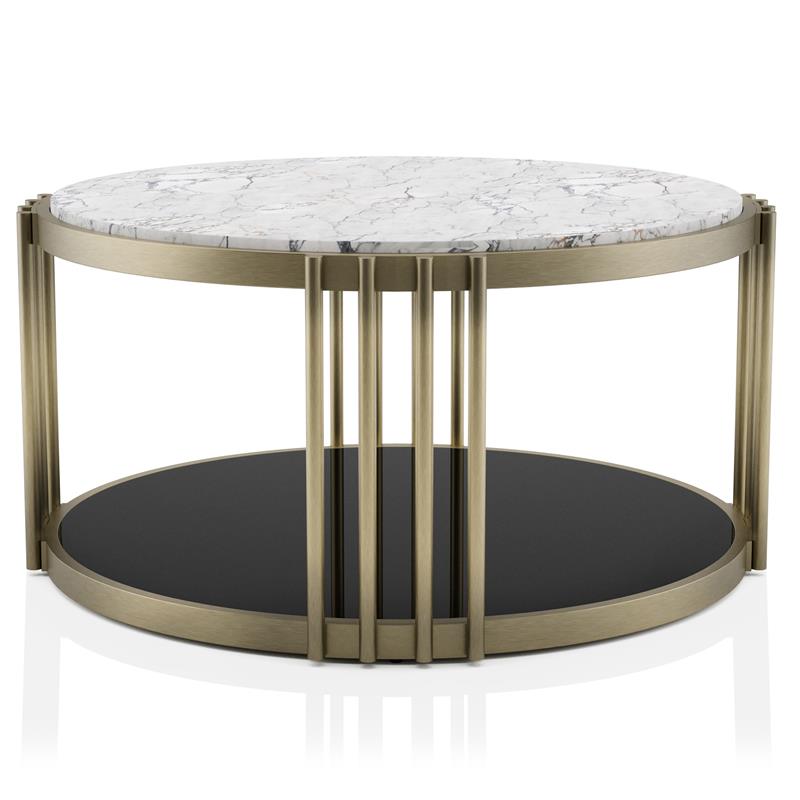 Furniture of America Kual Contemporary Metal 2-Piece Coffee Table Set in Brass