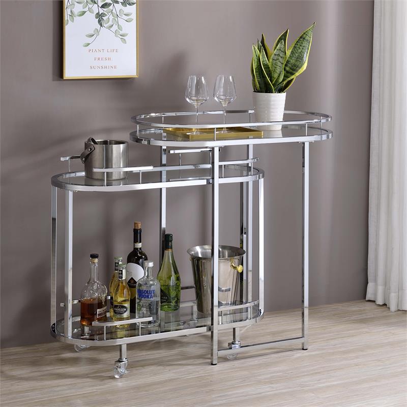 Furniture of America Noehmi Contemporary Metal 3-Tier Serving Cart in Chrome