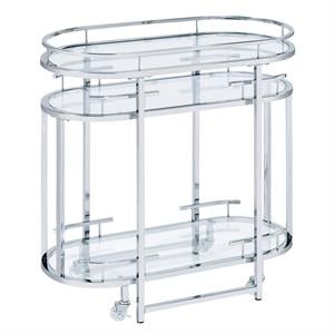 Furniture of America Noehmi Contemporary Metal 3-Tier Serving Cart in Chrome