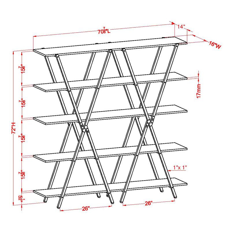 Furniture of America Edz Rustic Metal 5-Shelf Bookcase in Oak and Gun Metal