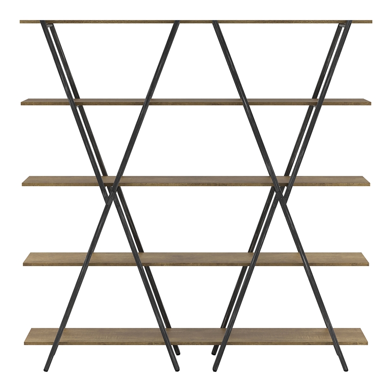 Furniture of America Edz Rustic Metal 5-Shelf Bookcase in Oak and Gun Metal