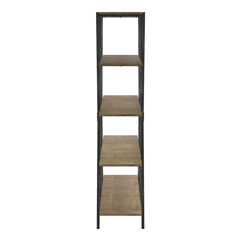 Furniture of America Edz Rustic Metal 5-Shelf Bookcase in Oak and Gun Metal