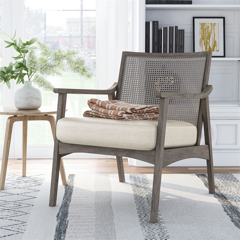 Furniture of America Averill Wood Cushioned Accent Chair in Gray Wash