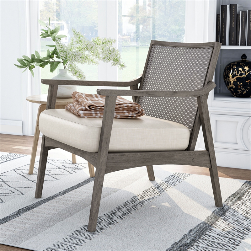 Furniture of America Averill Wood Cushioned Accent Chair in Gray Wash