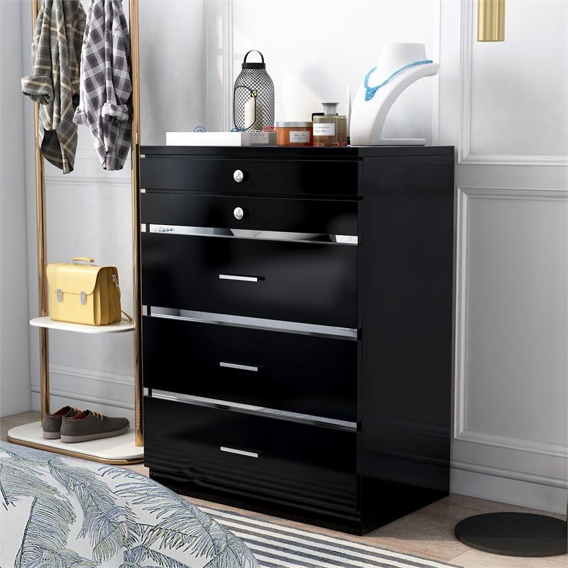 Furniture of America Lita Contemporary Wood 5-Drawer Vanity Chest in Black