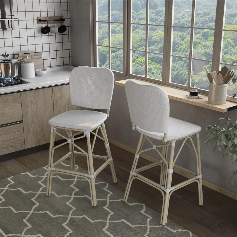 Furniture of America Adino Aluminum Patio Bar Chair in White (Set of 2)