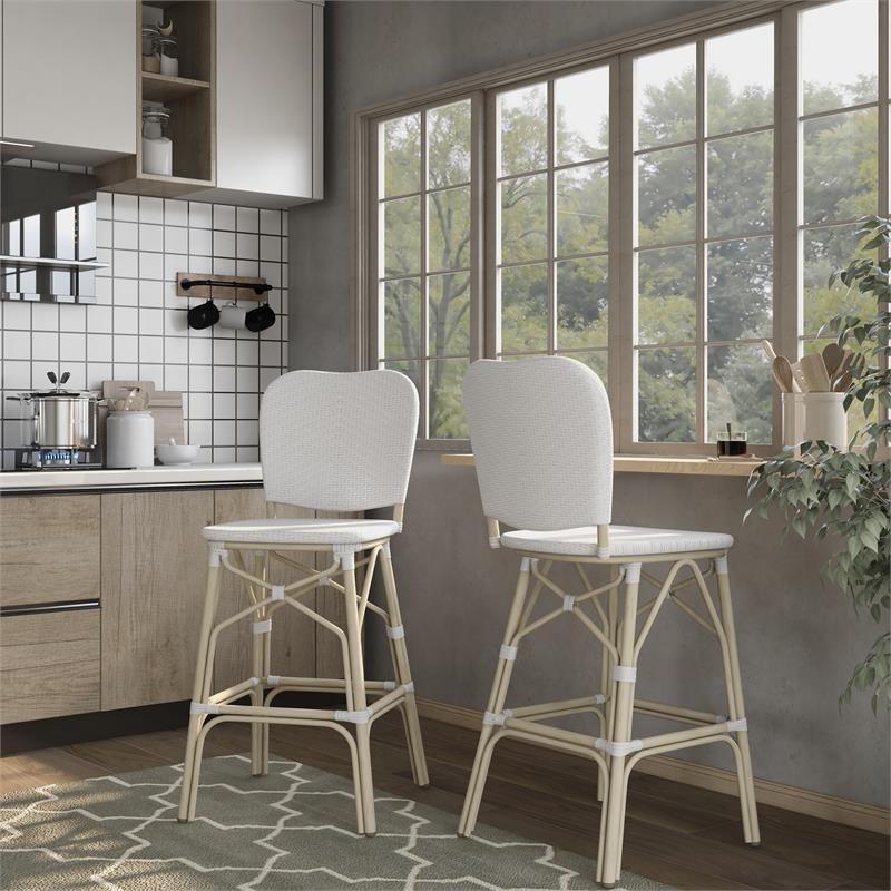 Furniture of America Adino Aluminum Patio Bar Chair in White (Set of 2)