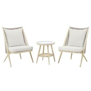 Furniture of America Chauncy Aluminum 3-Piece Outdoor Bistro Set in Natural Tone