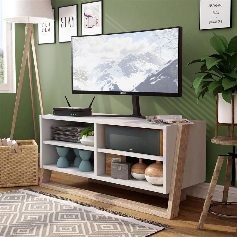 Furniture of America Kente Contemporary Wood 4-Shelf TV Stand in Natural Tone
