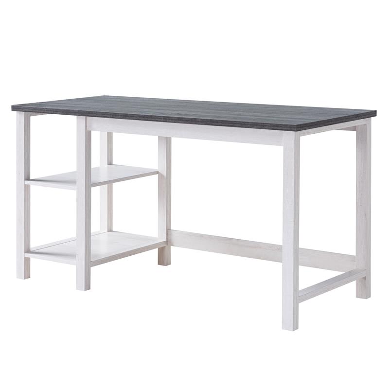 Furniture of America Cressida Modern Wood Desk with Shelves in White Oak