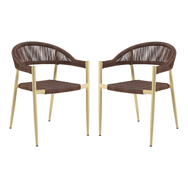 Furniture of America Clark Aluminum Patio Dining Chair in Natural (Set of 2)