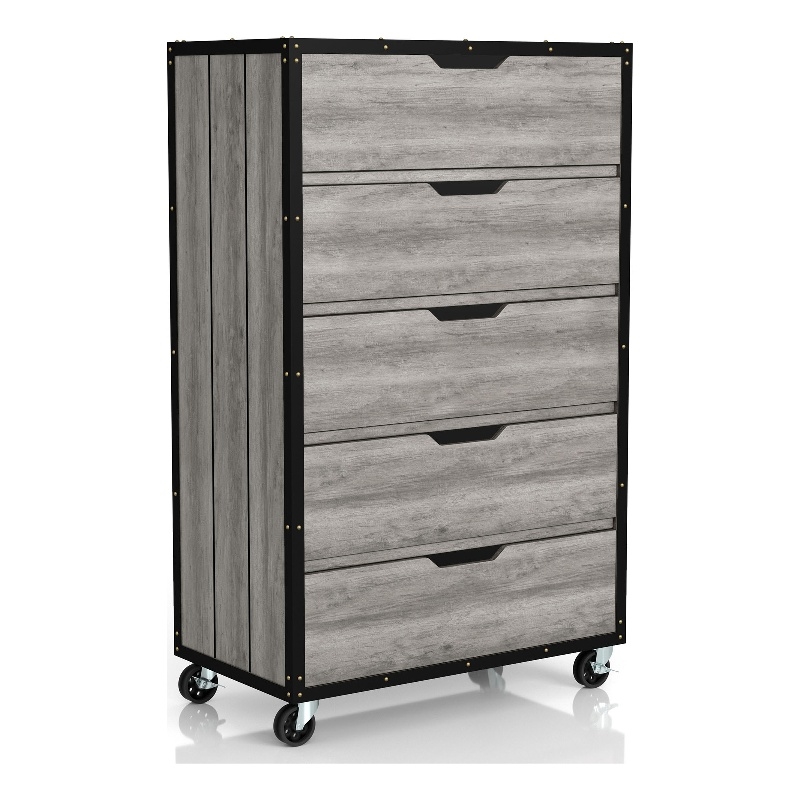 Furniture of America Sheeren Wood 5-Drawer Dresser in Vintage Gray Oak