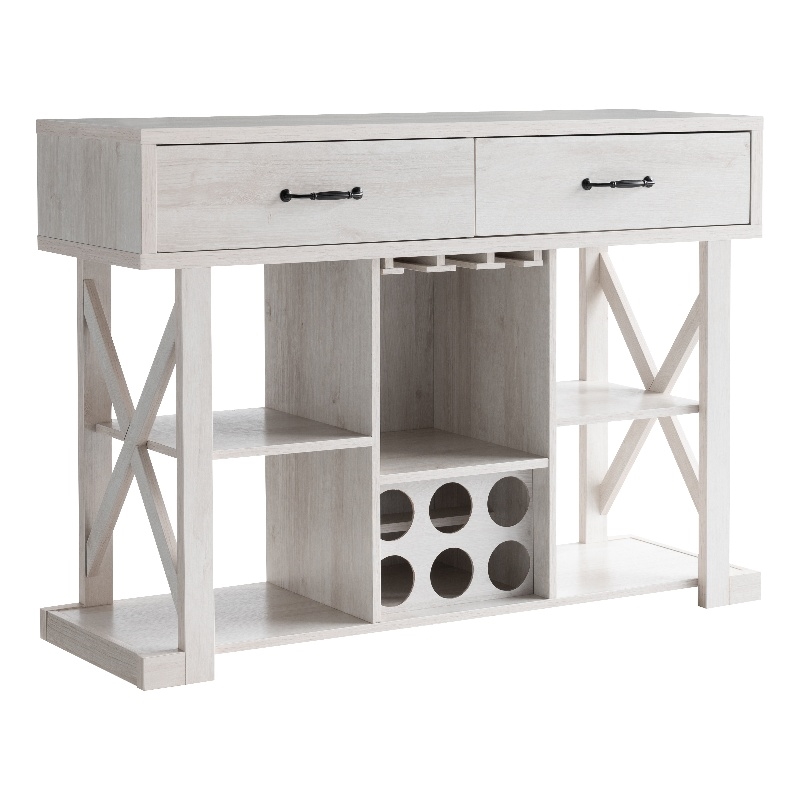 Furniture of America Acres Farmhouse Wood Wine Bar in White Oak