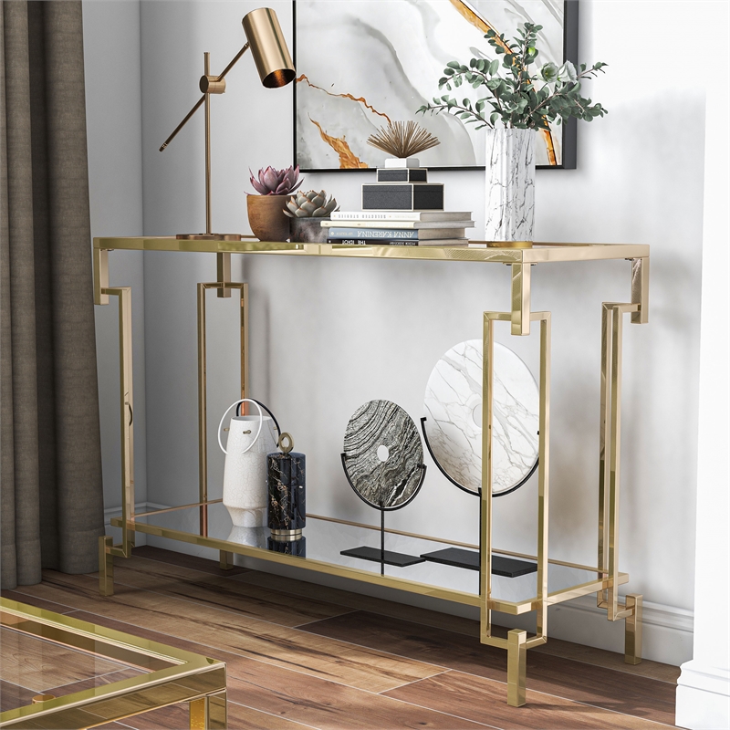 Furniture of America Anaheim Metal 1-Shelf Sofa Table in Gold Champagne