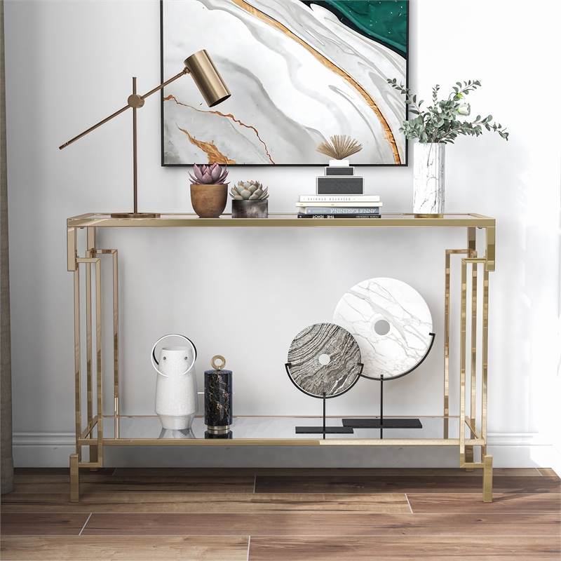 Furniture of America Anaheim Metal 1-Shelf Sofa Table in Gold Champagne