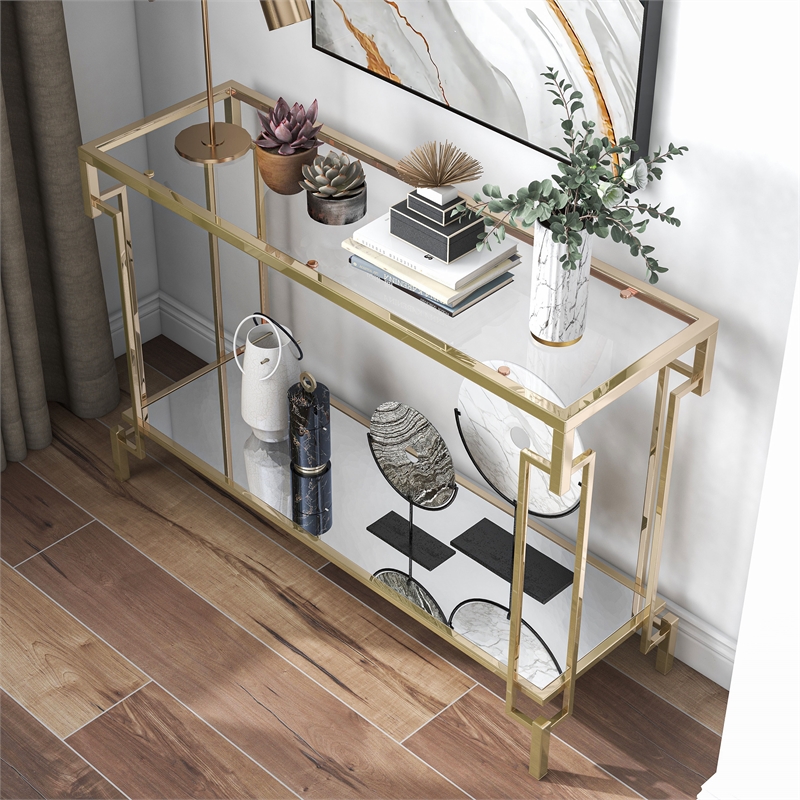 Furniture of America Anaheim Metal 1-Shelf Sofa Table in Gold Champagne