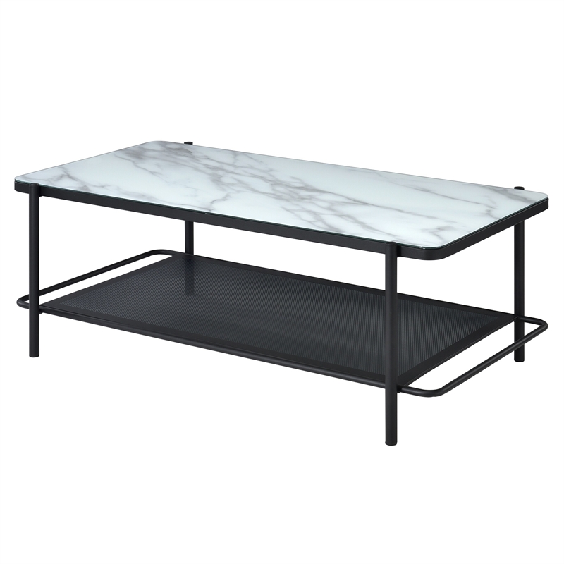 Furniture of America Joaquin Metal 2-Piece Coffee Table Set in Black and White