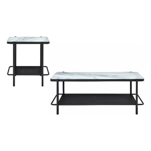 Furniture of America Joaquin Metal 2-Piece Coffee Table Set in Black and White