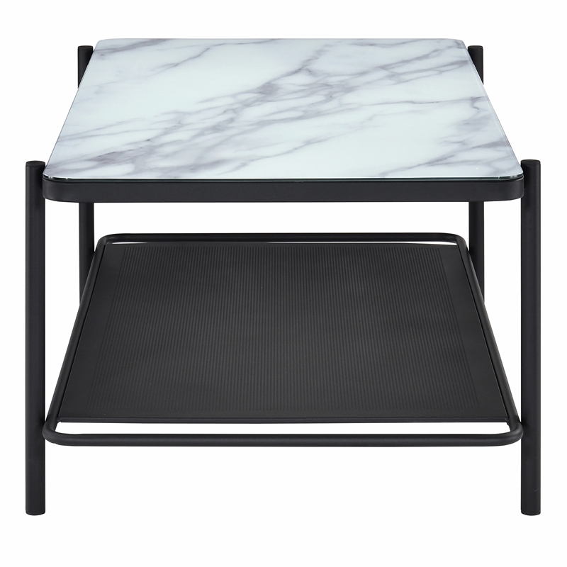 Furniture of America Joaquin Metal 1-Shelf Coffee Table in Black and White