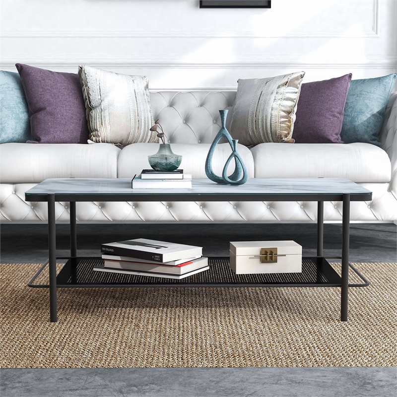 Furniture of America Joaquin Metal 1-Shelf Coffee Table in Black and White