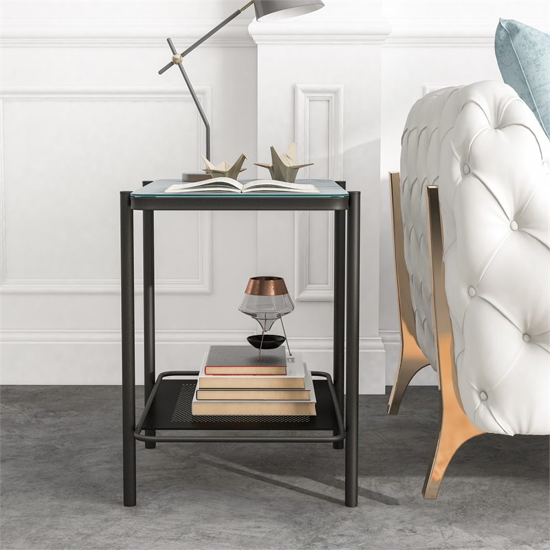 Furniture of America Joaquin Metal 1-Shelf End Table in Black and White