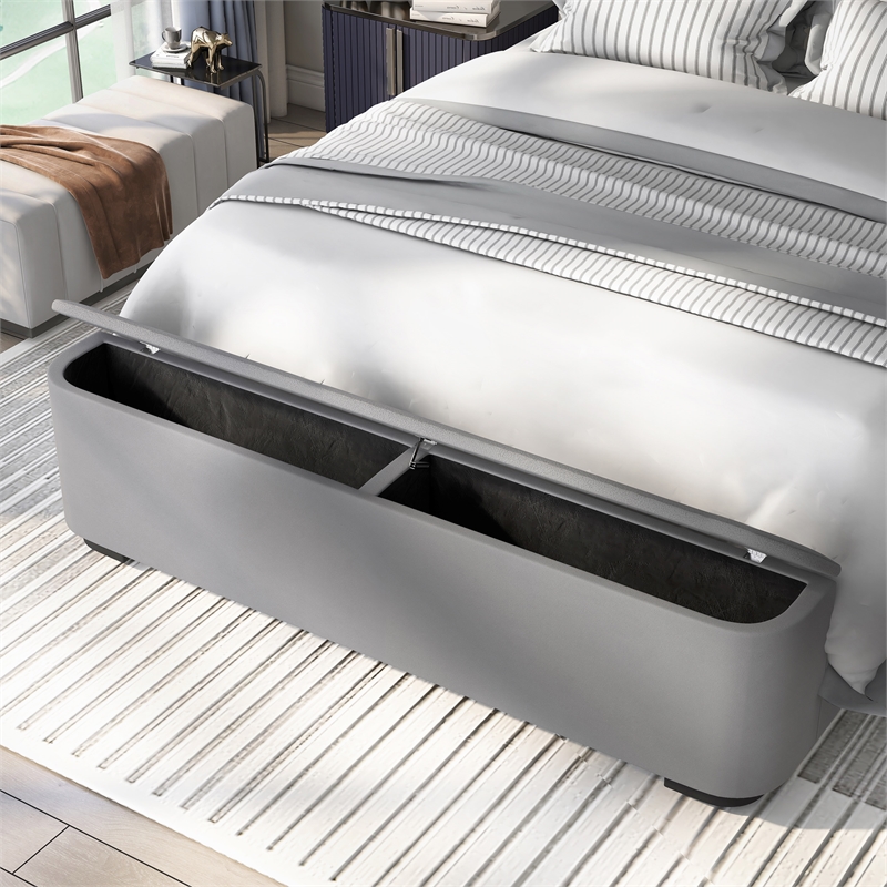 Furniture of America Fremont Contemporary Fabric Queen Bed with Storage in Gray