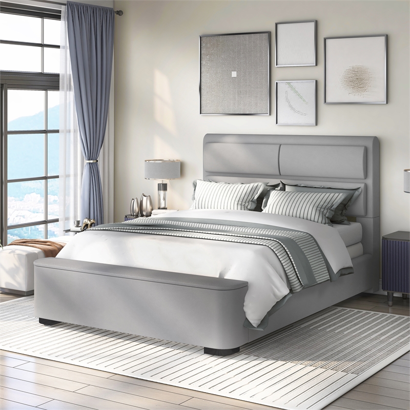 Furniture of America Fremont Contemporary Fabric Queen Bed with Storage in Gray