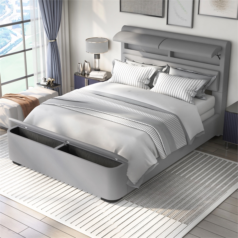 Furniture of America Fremont Contemporary Fabric Queen Bed with Storage in Gray