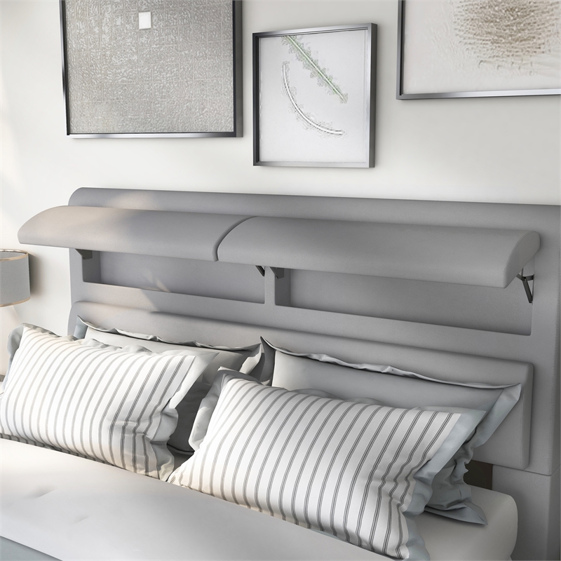 Furniture of America Fremont Contemporary Fabric Queen Bed with Storage in Gray