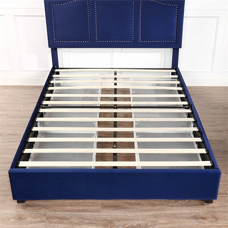 Furniture of America Alameda Fabric Upholstered Queen Bed with Drawers in Navy