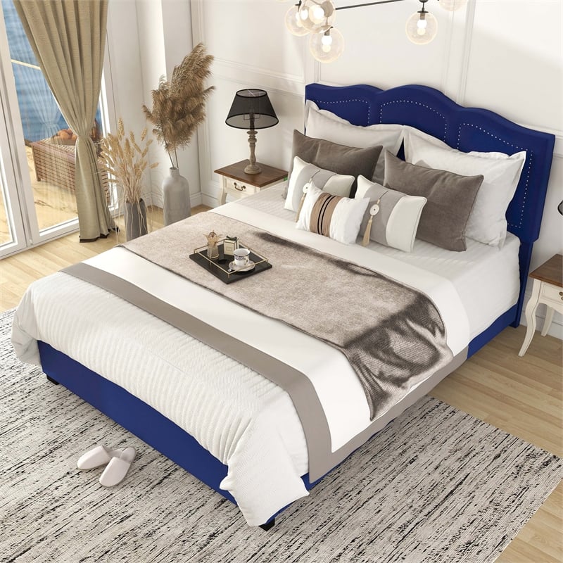 Furniture of America Alameda Fabric Upholstered Queen Bed with Drawers in Navy