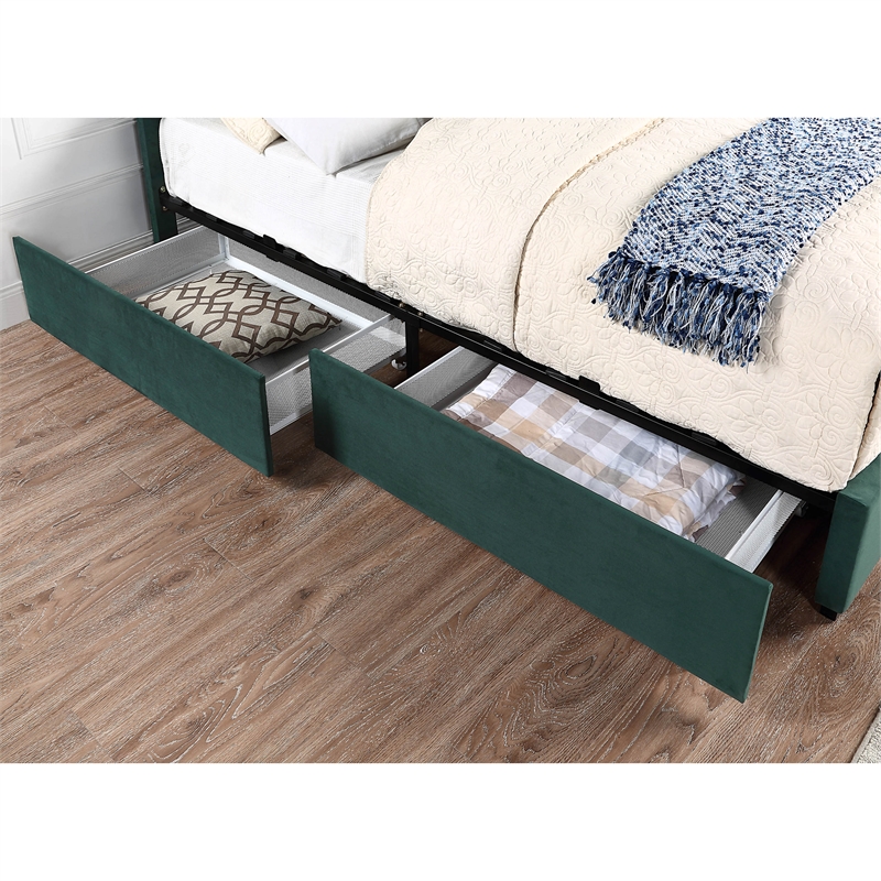 Furniture of America Alameda Fabric Upholstered Full Bed with Drawers in Green
