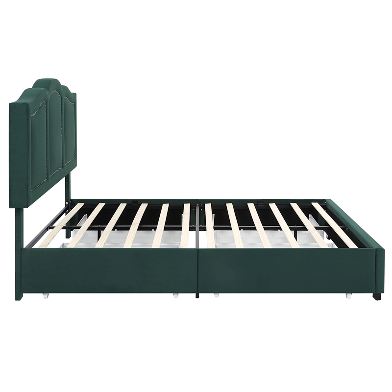 Furniture of America Alameda Fabric Upholstered Full Bed with Drawers in Green