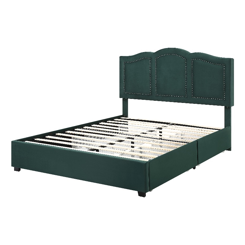 Furniture of America Alameda Fabric Upholstered Full Bed with Drawers in Green