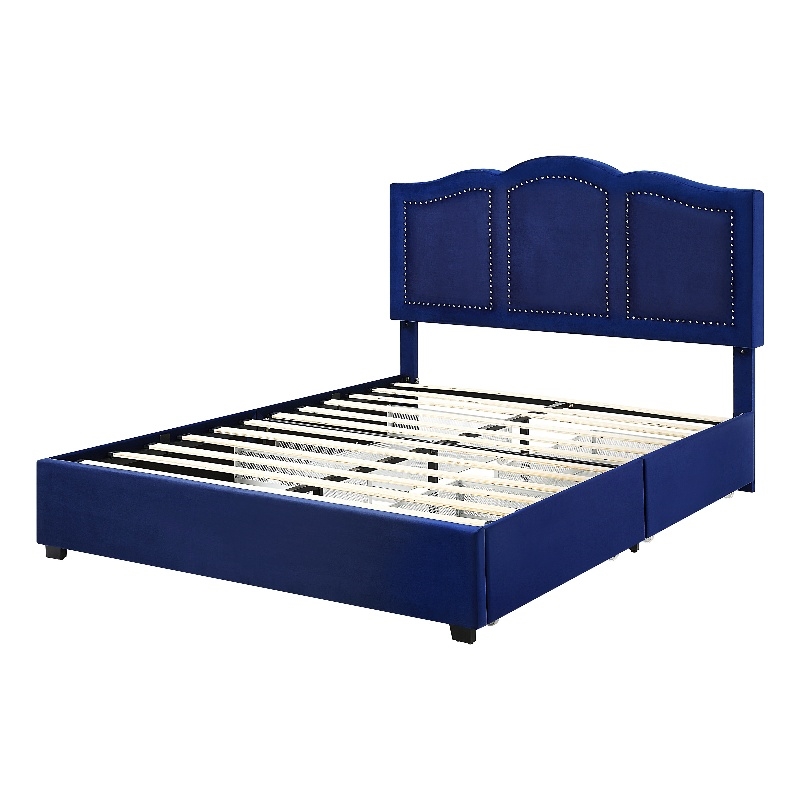 Furniture of America Alameda Fabric Upholstered Full Bed with Drawers in Navy