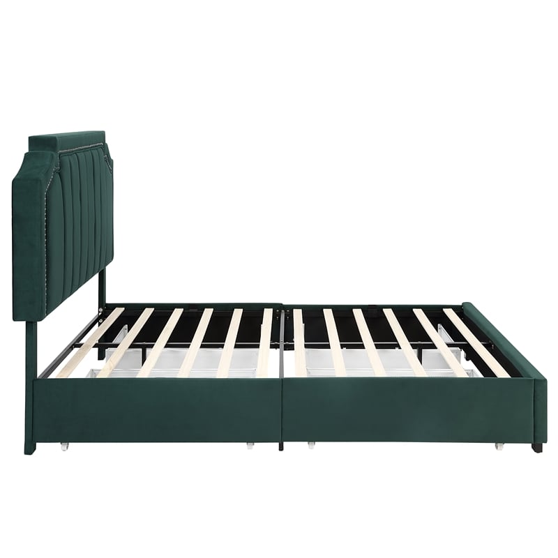 Furniture of America Landhill Glam Fabric Upholstered Queen Bed in Dark Green