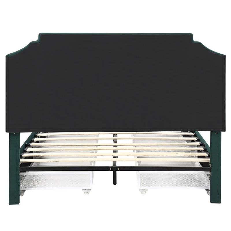 Furniture of America Landhill Glam Fabric Upholstered Queen Bed in Dark Green