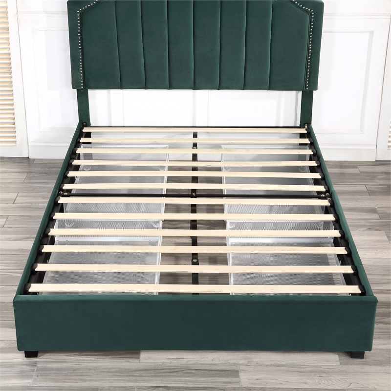 Furniture of America Landhill Glam Fabric Upholstered Queen Bed in Dark Green
