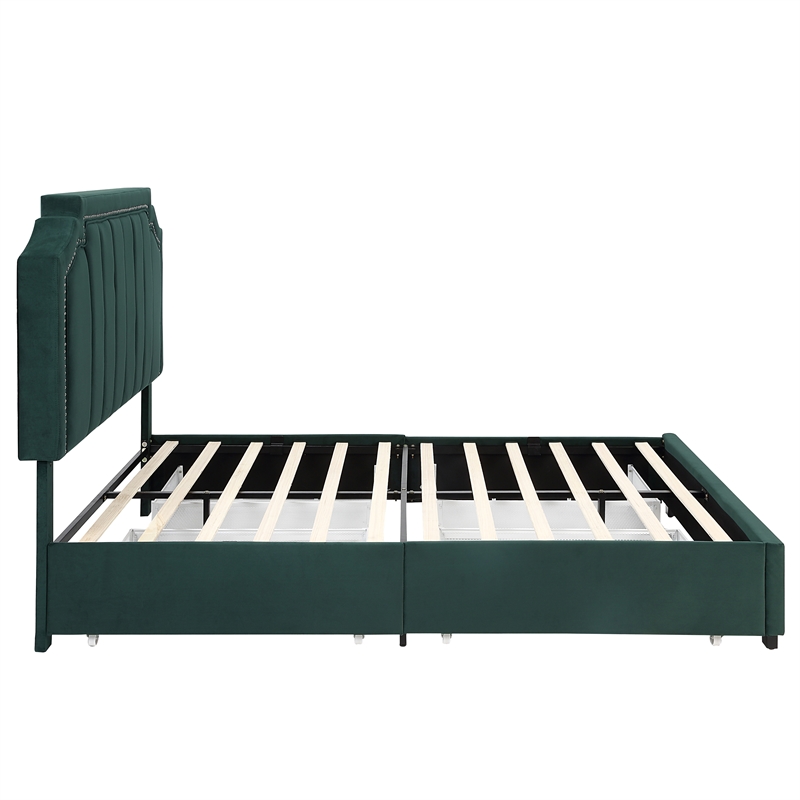 Furniture of America Landhill Glam Fabric Upholstered Full Bed in Dark Green