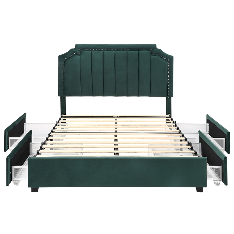 Furniture of America Landhill Glam Fabric Upholstered Full Bed in Dark Green